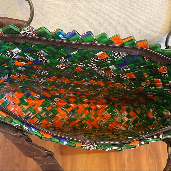 Mitz M&M Wrapper Woven Zip Tote with Leather Straps Size L - Picture 4 of 8